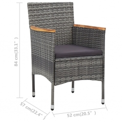 3-częściowy zestaw bistro, rattan PE i hartowane szkło, szary