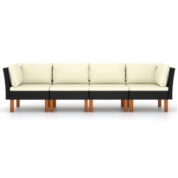 4-osobowa sofa ogrodowa z poduszkami, polirattan, czarna