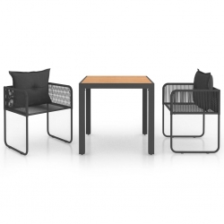 3-częściowy zestaw mebli ogrodowych, rattan PVC, czarno-brązowy