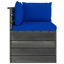 Ogrodowa sofa narożna z palet, z poduszkami, drewno sosnowe