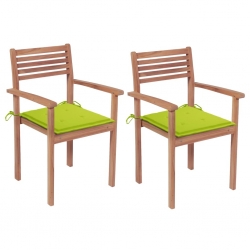Krzesła ogrodowe, 2 szt., jasnozielone poduszki, drewno tekowe