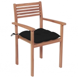 Krzesła ogrodowe, 2 szt., czarne poduszki, lite drewno tekowe