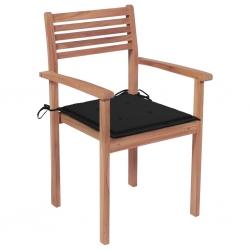 Krzesła ogrodowe, 4 szt., czarne poduszki, drewno tekowe