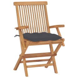 Krzesła ogrodowe z antracytowymi poduszkami, 2 szt., tekowe