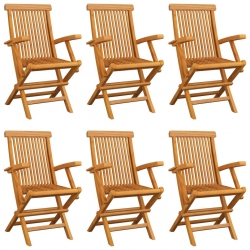 Krzesła ogrodowe, poduszki taupe, 6 szt., drewno tekowe