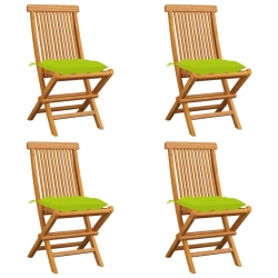 Krzesła ogrodowe, jasnozielone poduszki, 4 szt., drewno tekowe