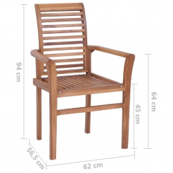 Krzesła stołowe, 2 szt., zielone poduszki, drewno tekowe