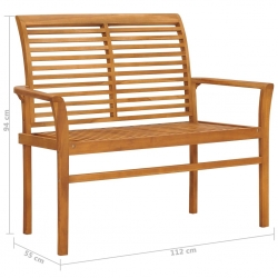 Ławka ogrodowa z czarną poduszką, 112 cm, lite drewno tekowe