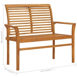 Ławka ogrodowa z zieloną poduszką, 112 cm, lite drewno tekowe