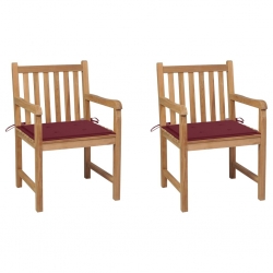 Krzesła ogrodowe, 2 szt., poduszki w kolorze wina, tekowe