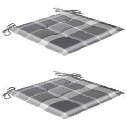 Krzesła ogrodowe z poduszkami w szarą kratę, 2 szt., tekowe