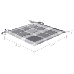 Krzesła ogrodowe z poduszkami w szarą kratę, 2 szt., tekowe