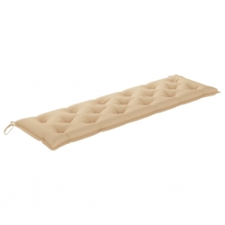 Ławka ogrodowa z beżową poduszką, 175 cm, lite drewno tekowe