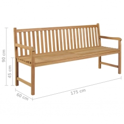 Ławka ogrodowa z beżową poduszką, 175 cm, lite drewno tekowe