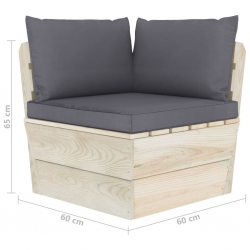 Ogrodowa sofa narożna z palet z poduszkami, impregnowany świerk