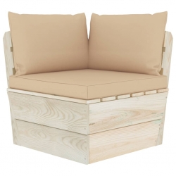 Ogrodowa sofa narożna z palet z poduszkami, impregnowany świerk