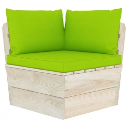 Ogrodowa sofa narożna z palet z poduszkami, impregnowany świerk