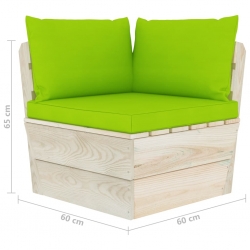 Ogrodowa sofa narożna z palet z poduszkami, impregnowany świerk