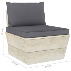 Ogrodowa sofa środkowa z palet, poduszki, impregnowany świerk