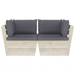 Ogrodowa sofa 2-osobowa z palet, z poduszkami, drewno świerkowe