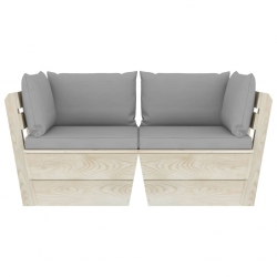 Ogrodowa sofa 2-osobowa z palet, z poduszkami, drewno świerkowe