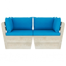 Ogrodowa sofa 2-osobowa z palet, z poduszkami, drewno świerkowe