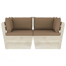Ogrodowa sofa 2-osobowa z palet, z poduszkami, drewno świerkowe