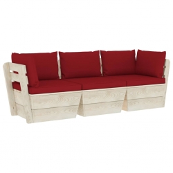 Ogrodowa sofa 3-osobowa z palet, z poduszkami, drewno świerkowe