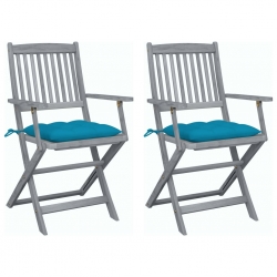 Składane krzesła ogrodowe, 2 szt., z poduszkami, akacjowe