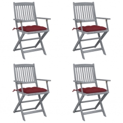 Składane krzesła ogrodowe, 4 szt., poduszki, drewno akacjowe