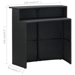 3-cz. zestaw barowy do ogrodu, z poduszkami, rattan PE, czarny
