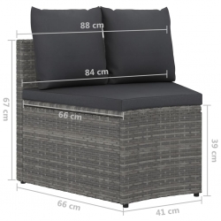 6-częściowa sofa do ogrodu, z poduszkami, polirattan, szara