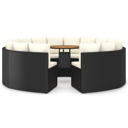 9-częściowa sofa ogrodowa z poduszkami, rattan PE, czarna