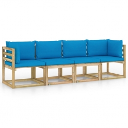 Ogrodowa sofa 4-os. z jasnoniebieskimi poduszkami