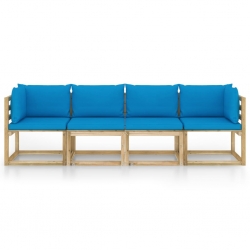 Ogrodowa sofa 4-os. z jasnoniebieskimi poduszkami