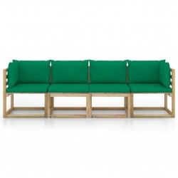 Ogrodowa sofa 4-os. z zielonymi poduszkami