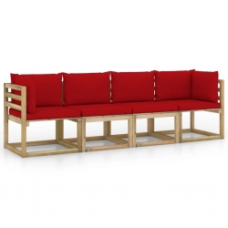 Ogrodowa sofa 4-os. z czerwonymi poduszkami
