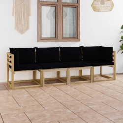 Ogrodowa sofa 4-os. z czarnymi poduszkami