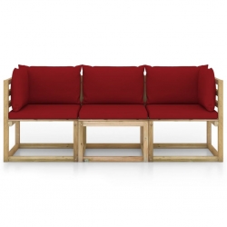 Ogrodowa sofa 3-os. z poduszkami w kolorze winnej czerwieni