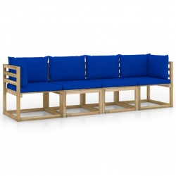 Ogrodowa sofa 4-os. z niebieskimi poduszkami