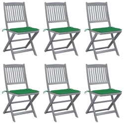 Składane krzesła ogrodowe, 6 szt., poduszki, drewno akacjowe