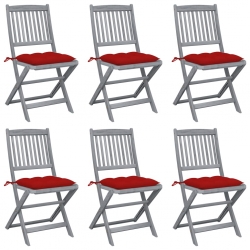 Składane krzesła ogrodowe, 6 szt., poduszki, drewno akacjowe