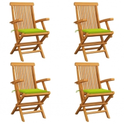 Krzesła ogrodowe, jasnozielone poduszki, 4 szt., drewno tekowe