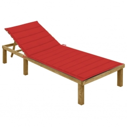 Leżak z czerwoną poduszką, impregnowane drewno sosnowe
