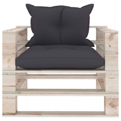 Sofa ogrodowa z palet, antracytowe poduszki, drewno sosnowe