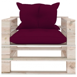 Sofa ogrodowa z palet, czerwone poduszki, drewno sosnowe