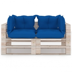Ogrodowa sofa 2-osobowa z palet, z poduszkami, drewno sosnowe