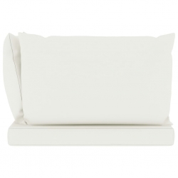 Ogrodowa sofa 2-os. z palet, z kremowymi poduszkami, sosna