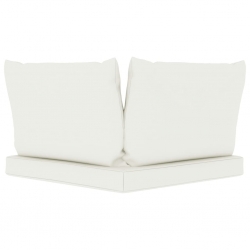 Ogrodowa sofa 2-os. z palet, z kremowymi poduszkami, sosna