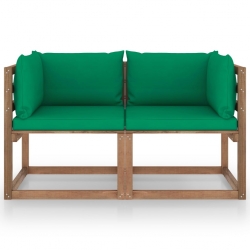 Ogrodowa sofa 2-os. z palet, z zielonymi poduszkami, sosna